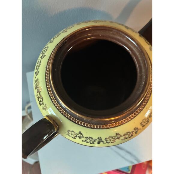 Vintage S.E.&R. Staffordshire England Brown Glazed Floral Teapot Gold Trim - Picture 9 of 10